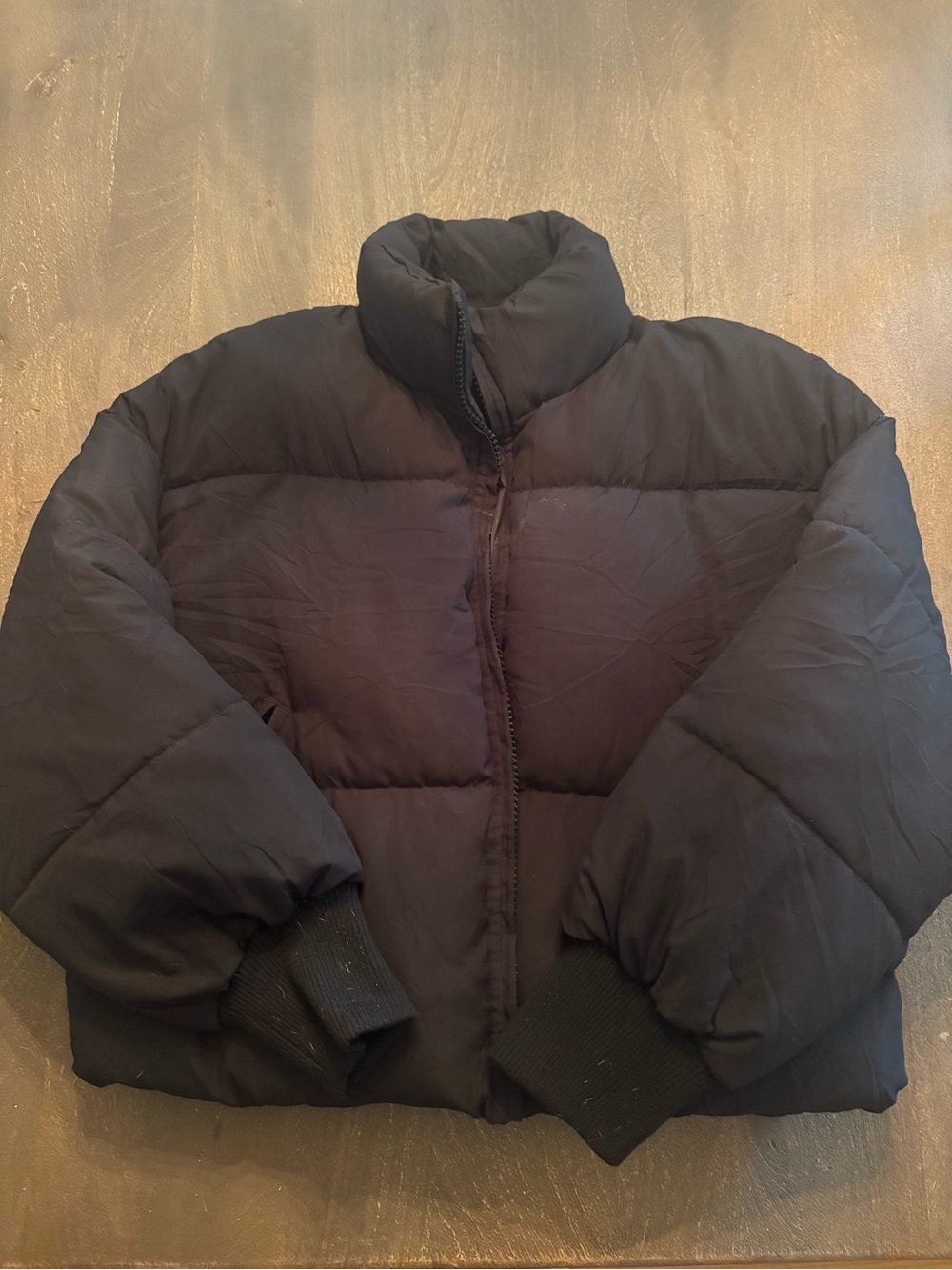 Yimoon Women’s Black Cropped Drawstring Hem Zip-Up Puffer Jacket